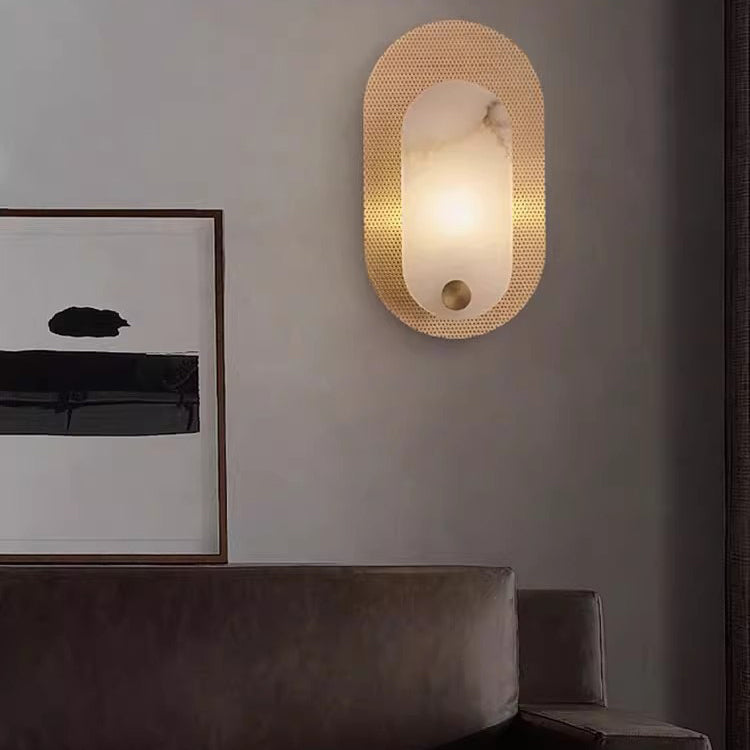 Modern Luxury Oval Copper Marble 1-Light Wall Sconce Lamp For Living Room