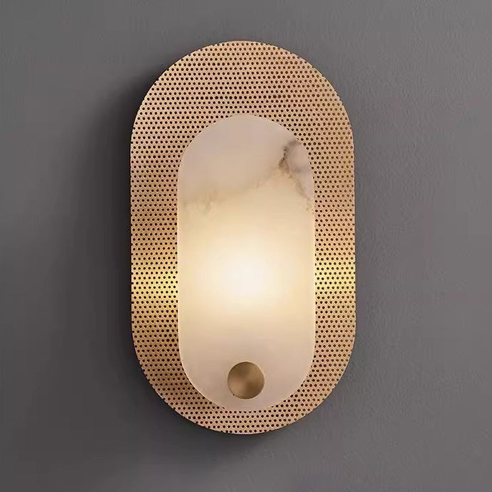 Modern Luxury Oval Copper Marble 1-Light Wall Sconce Lamp For Living Room