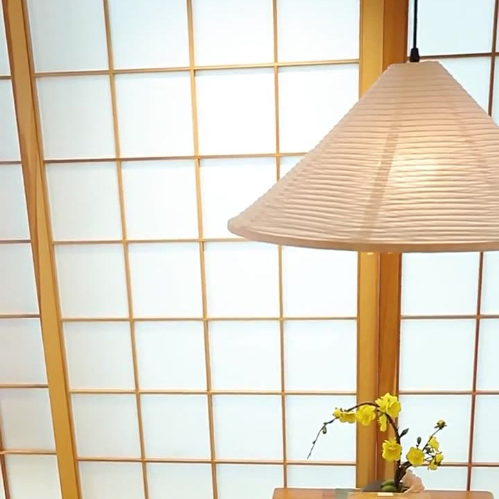 Traditional Japanese Cone Iron Paper 1-Light Pendant Light For Living Room