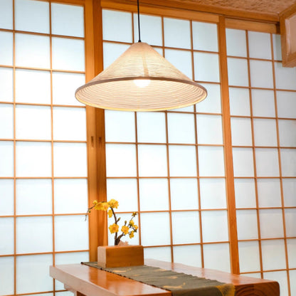 Traditional Japanese Cone Iron Paper 1-Light Pendant Light For Living Room