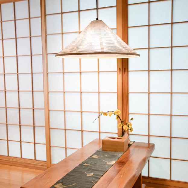 Traditional Japanese Cone Iron Paper 1-Light Pendant Light For Living Room