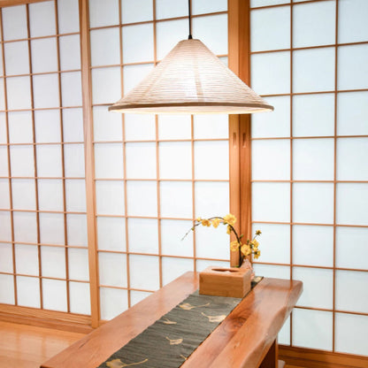 Traditional Japanese Cone Iron Paper 1-Light Pendant Light For Living Room