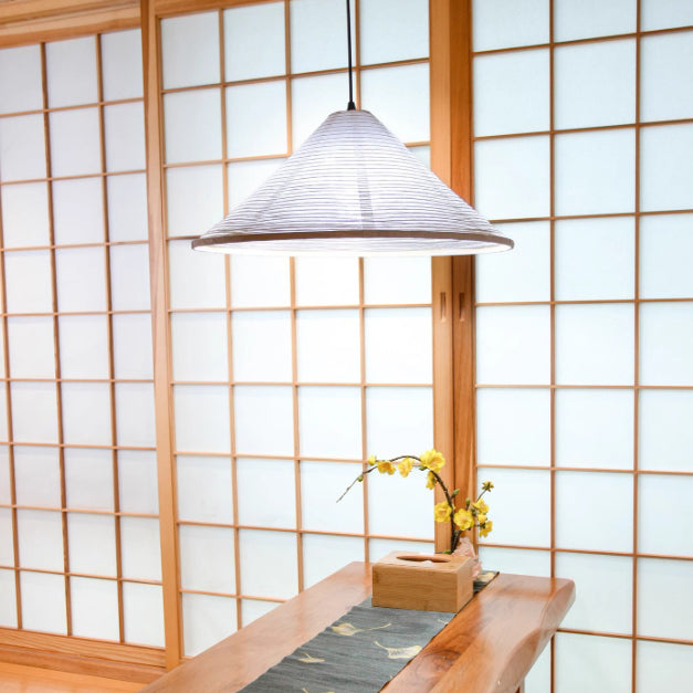 Traditional Japanese Cone Iron Paper 1-Light Pendant Light For Living Room