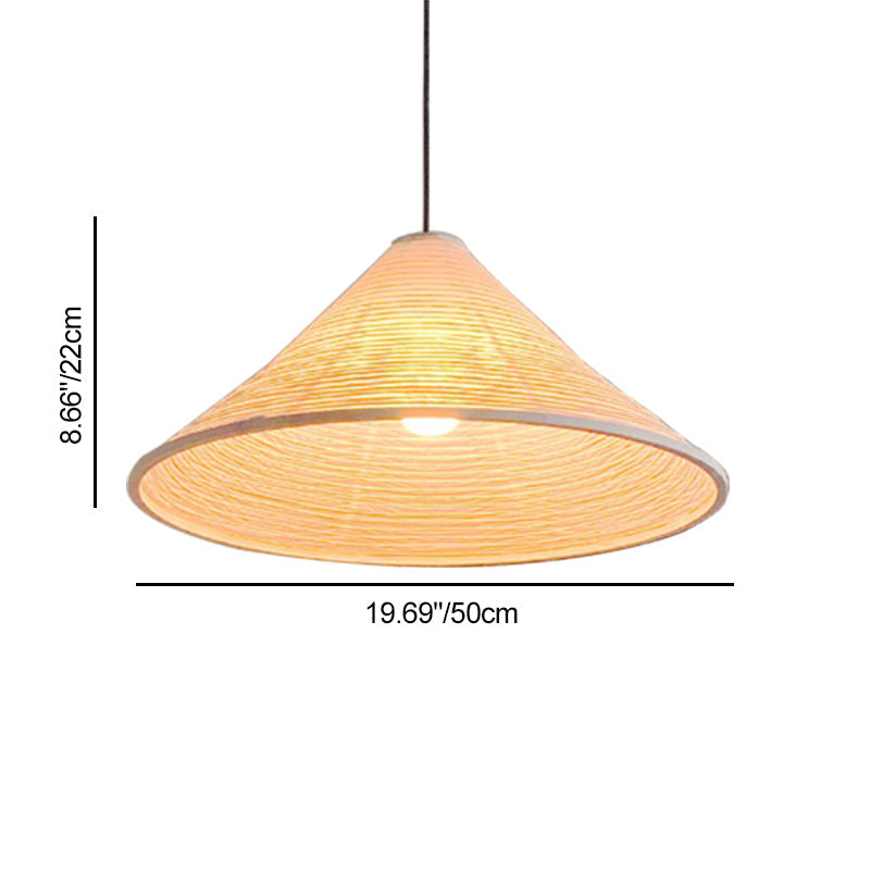 Traditional Japanese Cone Iron Paper 1-Light Pendant Light For Living Room