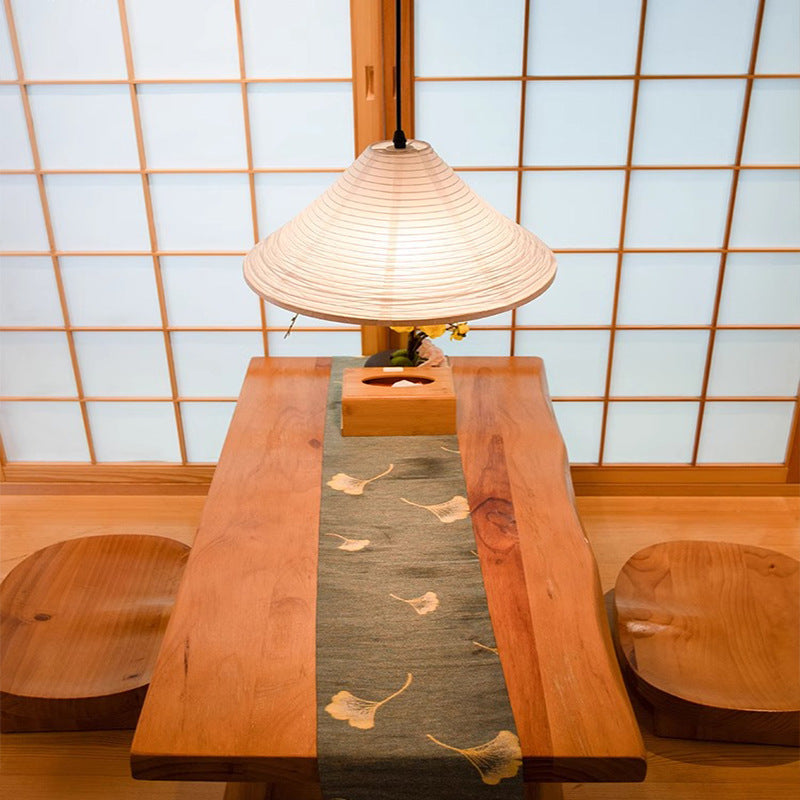 Traditional Japanese Cone Iron Paper 1-Light Pendant Light For Living Room