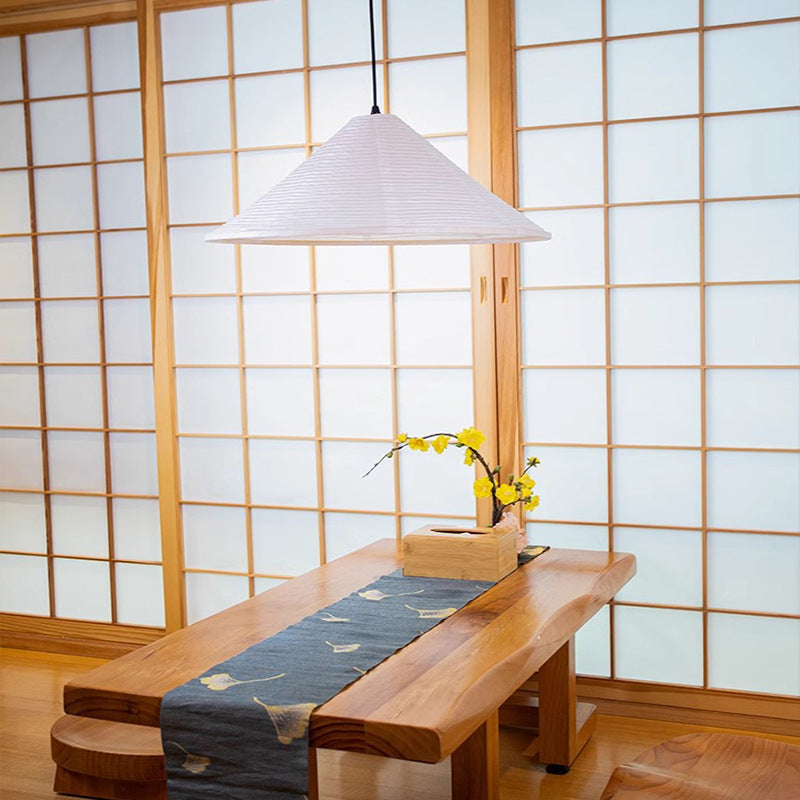 Traditional Japanese Cone Iron Paper 1-Light Pendant Light For Living Room