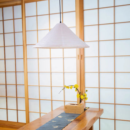 Traditional Japanese Cone Iron Paper 1-Light Pendant Light For Living Room