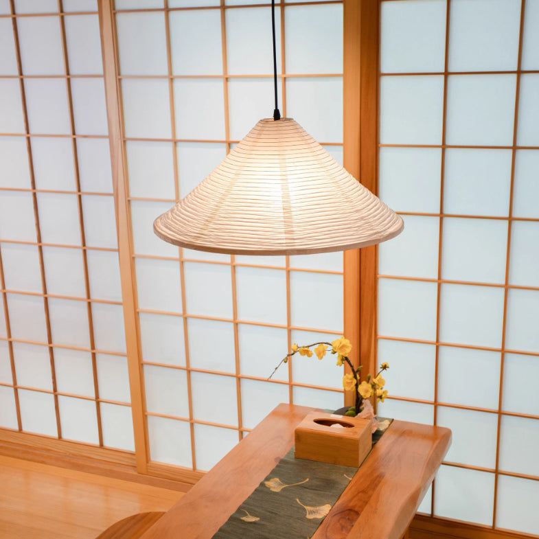 Traditional Japanese Cone Iron Paper 1-Light Pendant Light For Living Room