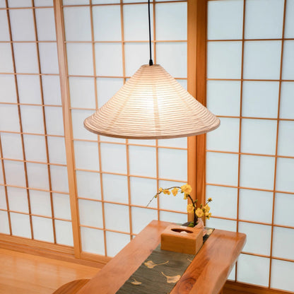 Traditional Japanese Cone Iron Paper 1-Light Pendant Light For Living Room