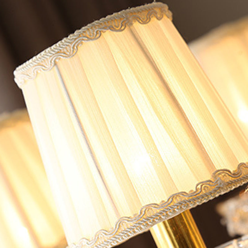 Traditional European Candle Glass Fabric Metal 7-Light Standing Floor Lamp For Living Room