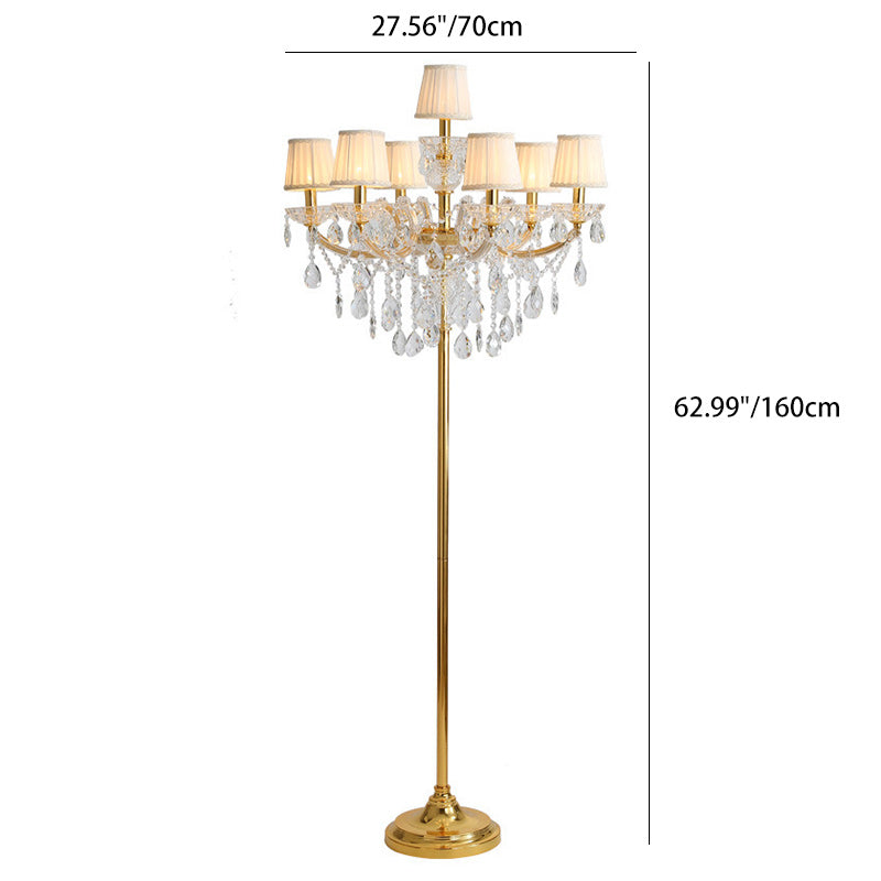 Traditional European Candle Glass Fabric Metal 7-Light Standing Floor Lamp For Living Room