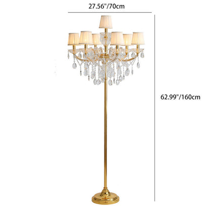 Traditional European Candle Glass Fabric Metal 7-Light Standing Floor Lamp For Living Room