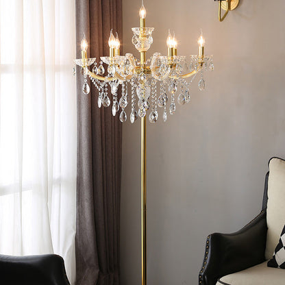 Traditional European Candle Glass Fabric Metal 7-Light Standing Floor Lamp For Living Room
