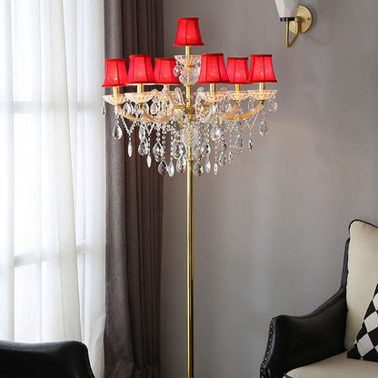 Traditional European Candle Glass Fabric Metal 7-Light Standing Floor Lamp For Living Room