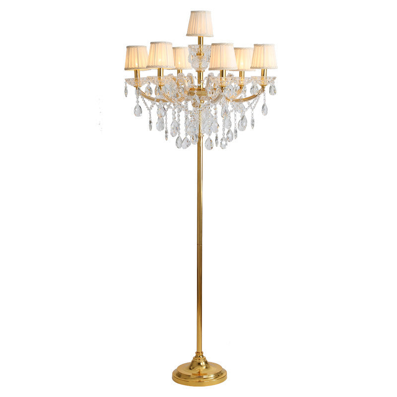 Traditional European Candle Glass Fabric Metal 7-Light Standing Floor Lamp For Living Room