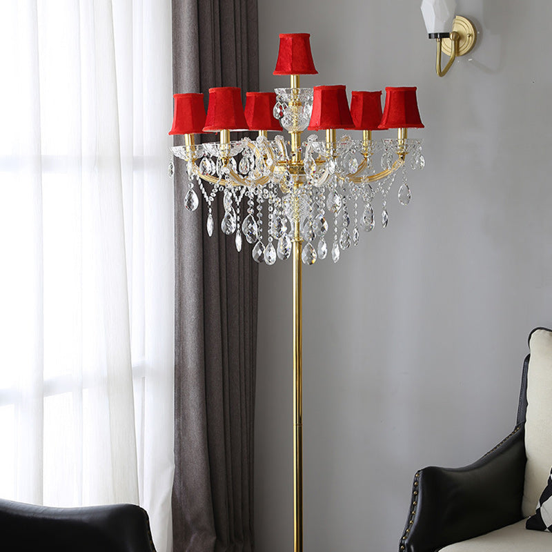 Traditional European Candle Glass Fabric Metal 7-Light Standing Floor Lamp For Living Room