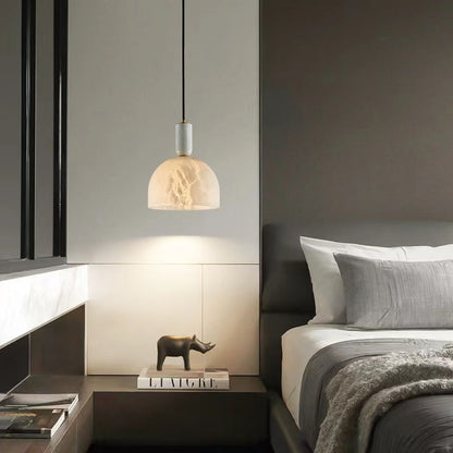 Contemporary Scandinavian Dome Copper Marble 1-Light Pendant Light For Bedroom