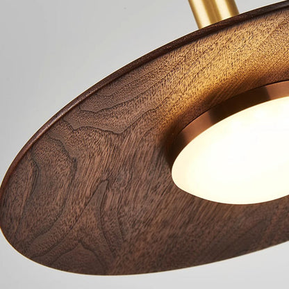 Traditional Japanese Flying Saucer Black Walnut Wood Copper Acrylic LED Pendant Light For Living Room