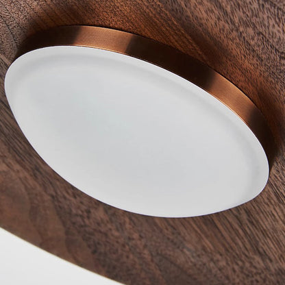 Traditional Japanese Flying Saucer Black Walnut Wood Copper Acrylic LED Pendant Light For Living Room