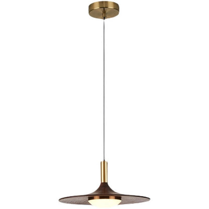 Traditional Japanese Flying Saucer Black Walnut Wood Copper Acrylic LED Pendant Light For Living Room