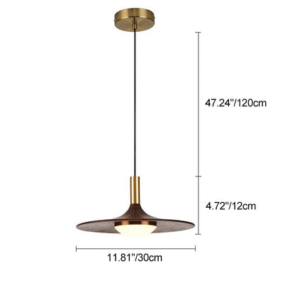 Traditional Japanese Flying Saucer Black Walnut Wood Copper Acrylic LED Pendant Light For Living Room