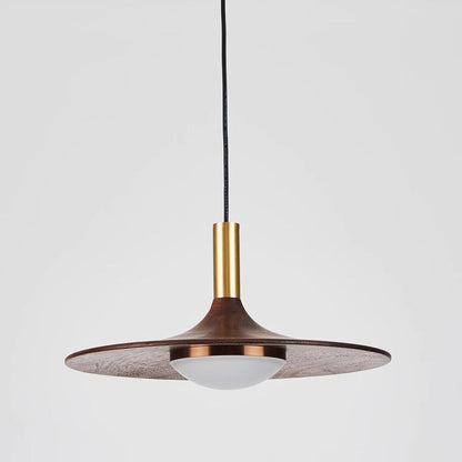 Traditional Japanese Flying Saucer Black Walnut Wood Copper Acrylic LED Pendant Light For Living Room