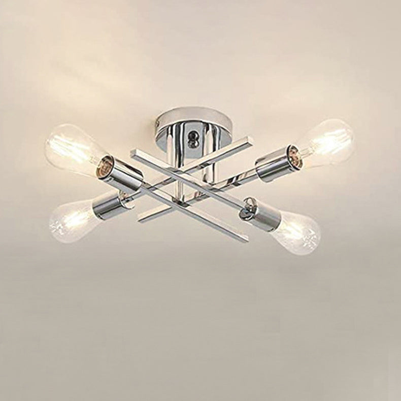Contemporary Industrial Long Tube Iron 4-Light Semi-Flush Mount Ceiling Light For Bedroom