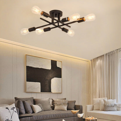 Contemporary Industrial Long Tube Iron 4-Light Semi-Flush Mount Ceiling Light For Bedroom