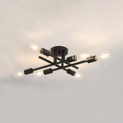 Contemporary Industrial Long Tube Iron 4-Light Semi-Flush Mount Ceiling Light For Bedroom