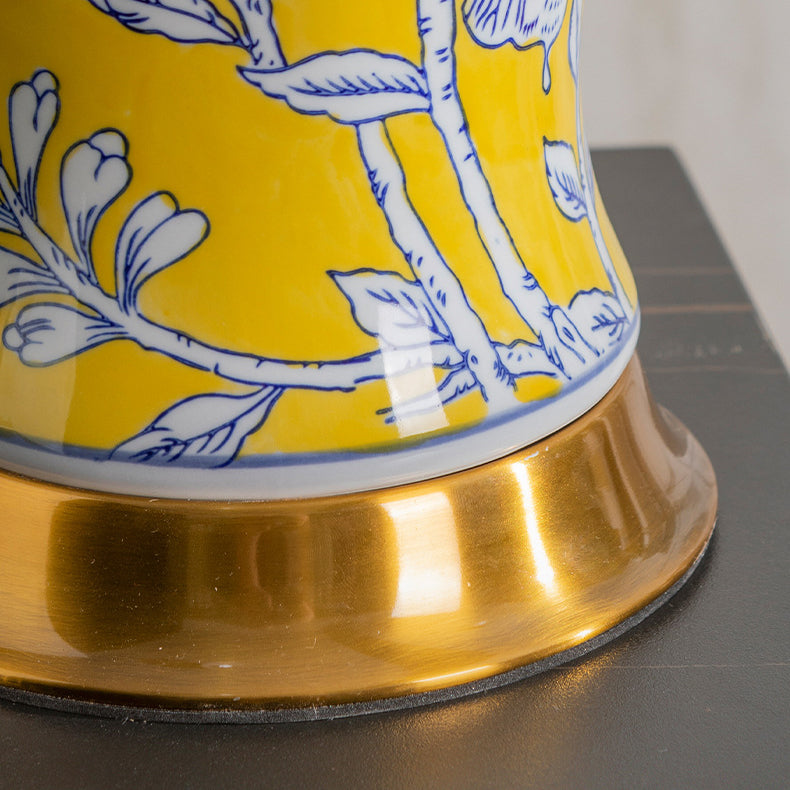 Traditional Chinese Frustum Cone Ceramic Metal Fabric 1-Light Table Lamp For Bedroom
