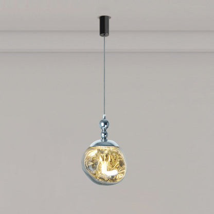 Modern Eclectic Lava Spherical Iron Acrylic 1-Light Pendant Light For Bedroom
