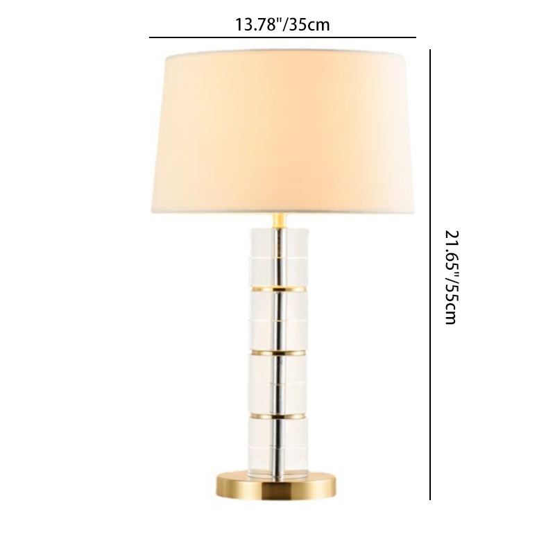 Traditional European Cylinder Crystal Metal Fabric 1-Light Table Lamp For Bedroom