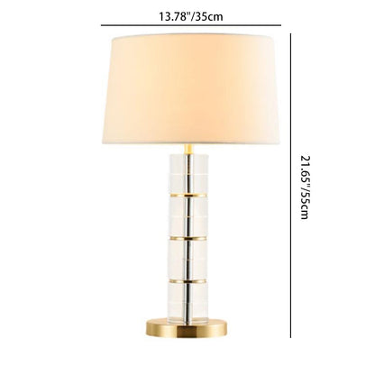 Traditional European Cylinder Crystal Metal Fabric 1-Light Table Lamp For Bedroom