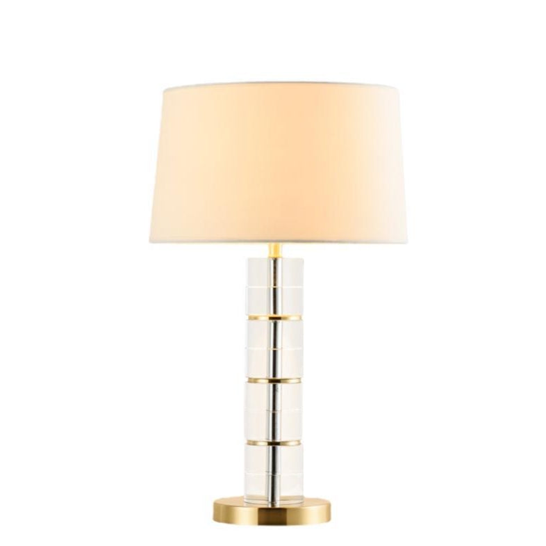 Traditional European Cylinder Crystal Metal Fabric 1-Light Table Lamp For Bedroom