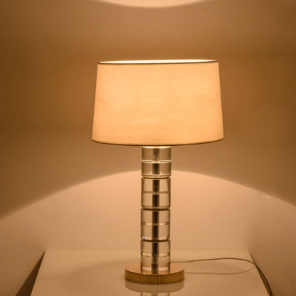 Traditional European Cylinder Crystal Metal Fabric 1-Light Table Lamp For Bedroom