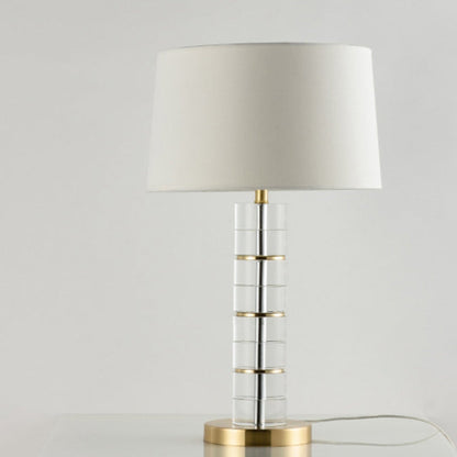 Traditional European Cylinder Crystal Metal Fabric 1-Light Table Lamp For Bedroom