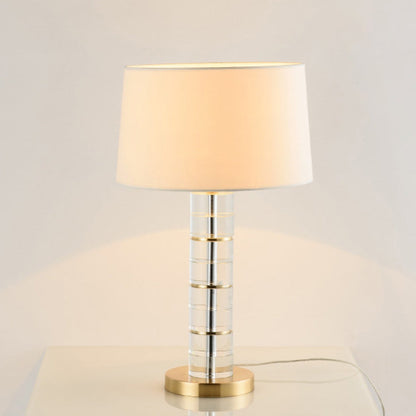 Traditional European Cylinder Crystal Metal Fabric 1-Light Table Lamp For Bedroom