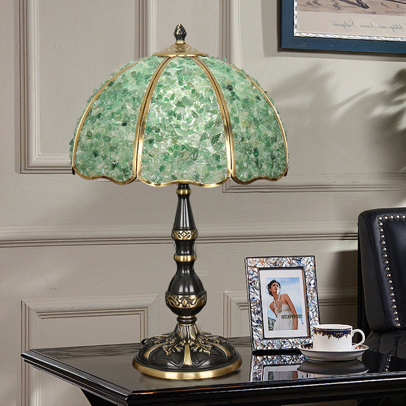 Traditional Vintage Dome Crystal Copper 1-Light Table Lamp For Bedroom