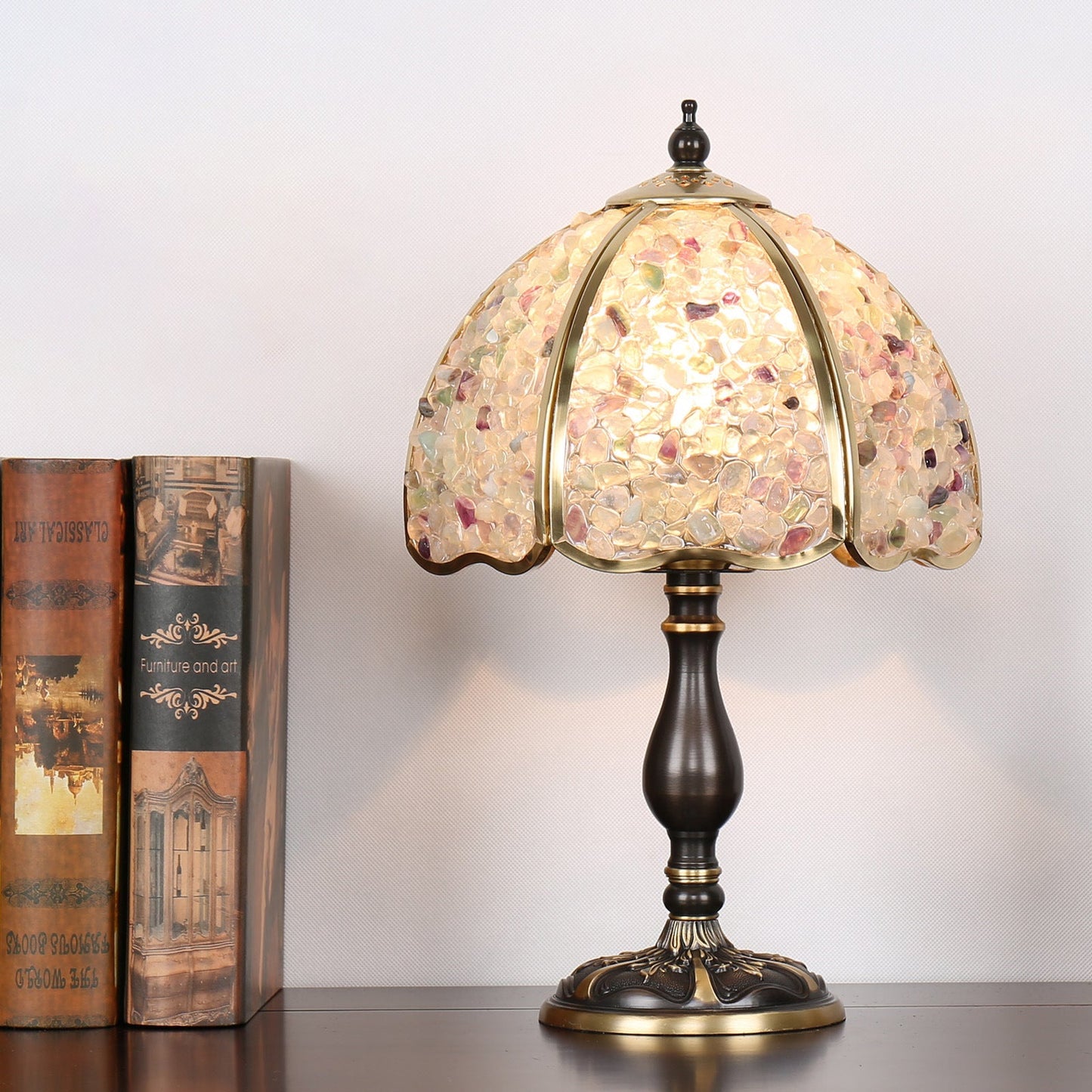 Traditional Vintage Dome Crystal Copper 1-Light Table Lamp For Bedroom