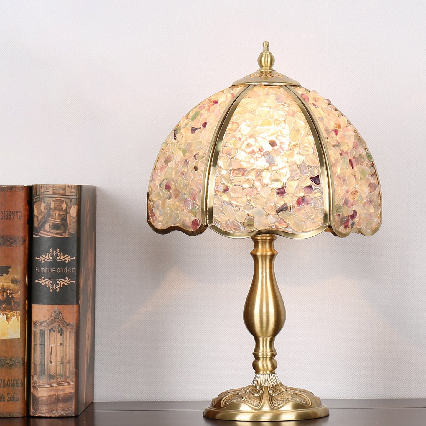 Traditional Vintage Dome Crystal Copper 1-Light Table Lamp For Bedroom