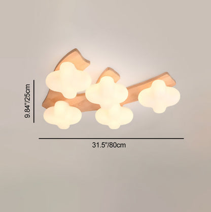 Contemporary Creative Cotton Solid Wood Glass LED Semi-Flush Mount Ceiling Light For Living Room