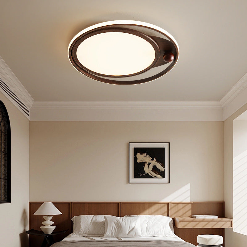 Traditional Vintage Round Iron Acrylic LED Flush Mount Ceiling Light For Bedroom