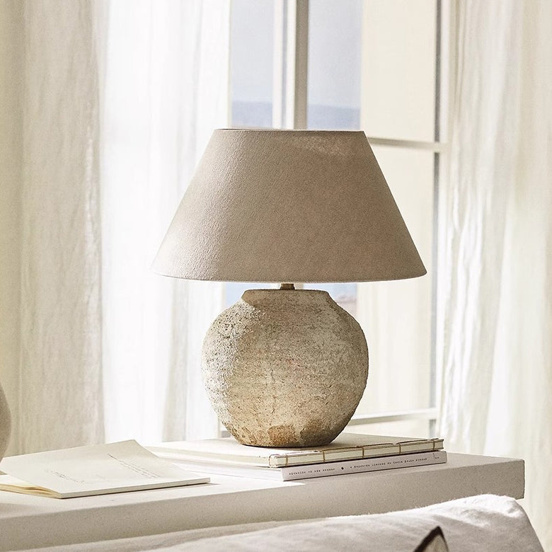 Modern Shabby Chic Frustum Cone Ceramic Fabric 1-Light Table Lamp For Bedroom