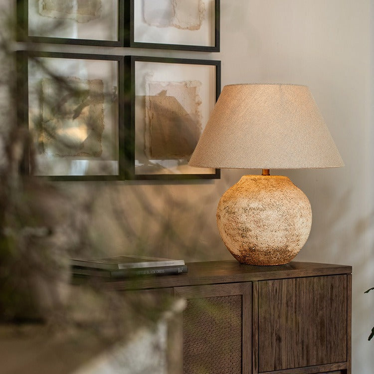Modern Shabby Chic Frustum Cone Ceramic Fabric 1-Light Table Lamp For Bedroom