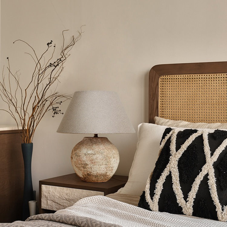 Modern Shabby Chic Frustum Cone Ceramic Fabric 1-Light Table Lamp For Bedroom