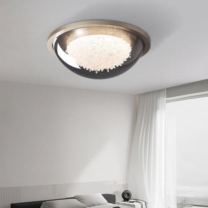 Modern Eclectic Dome Metal Platinum LED Flush Mount Ceiling Light For Bedroom