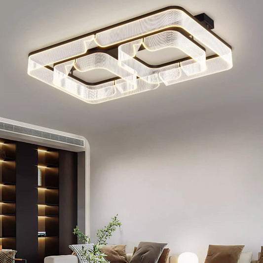 Modern Luxury Rectangular Aluminum Iron Acrylic LED Semi-Flush Mount Ceiling Light For Living Room