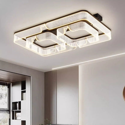 Modern Luxury Rectangular Aluminum Iron Acrylic LED Semi-Flush Mount Ceiling Light For Living Room