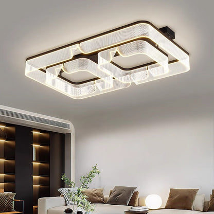 Modern Luxury Rectangular Aluminum Iron Acrylic LED Semi-Flush Mount Ceiling Light For Living Room