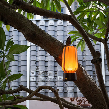 Traditional Chinese Lantern Cylinder Solid Wood Fabric LED Table Lamp For Bedroom